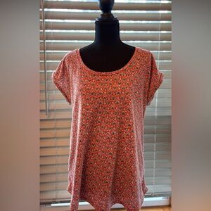 LOFT Red Floral Short Sleeve Top